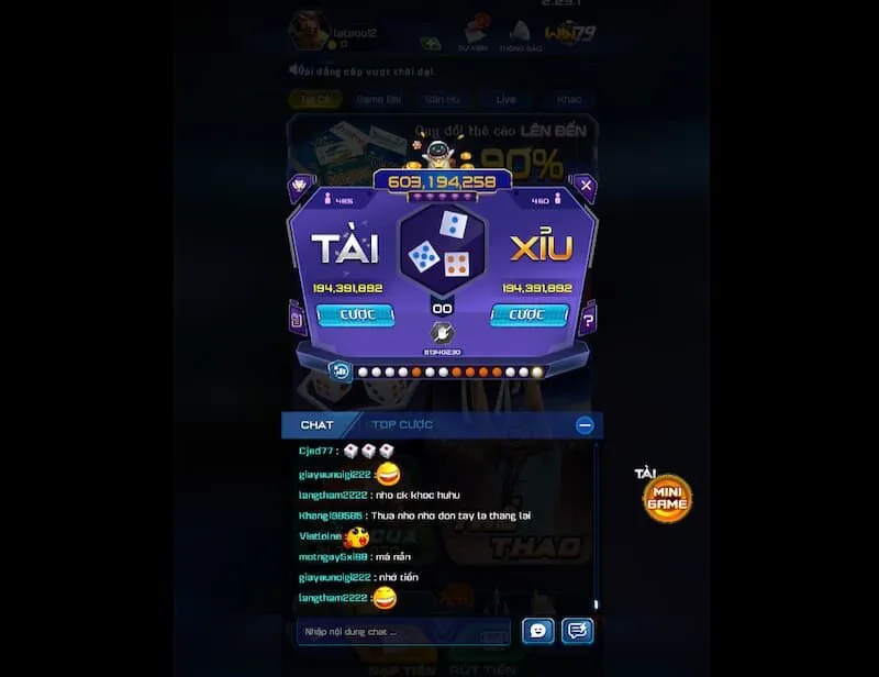 Giao diện bàn chơi tài xỉu online 